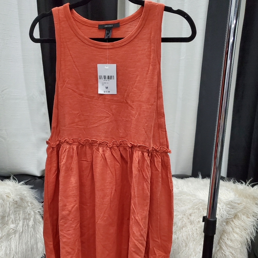 🔥NWT Forever 21 Ruffled Tank Skater Dress Rust - Picture 5 of 7